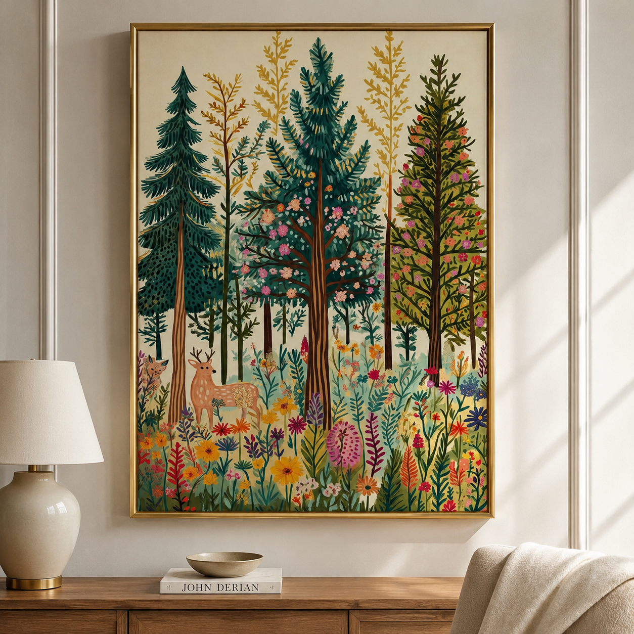 Wildflower Pine Forest Folk Art Canvas Wall Art