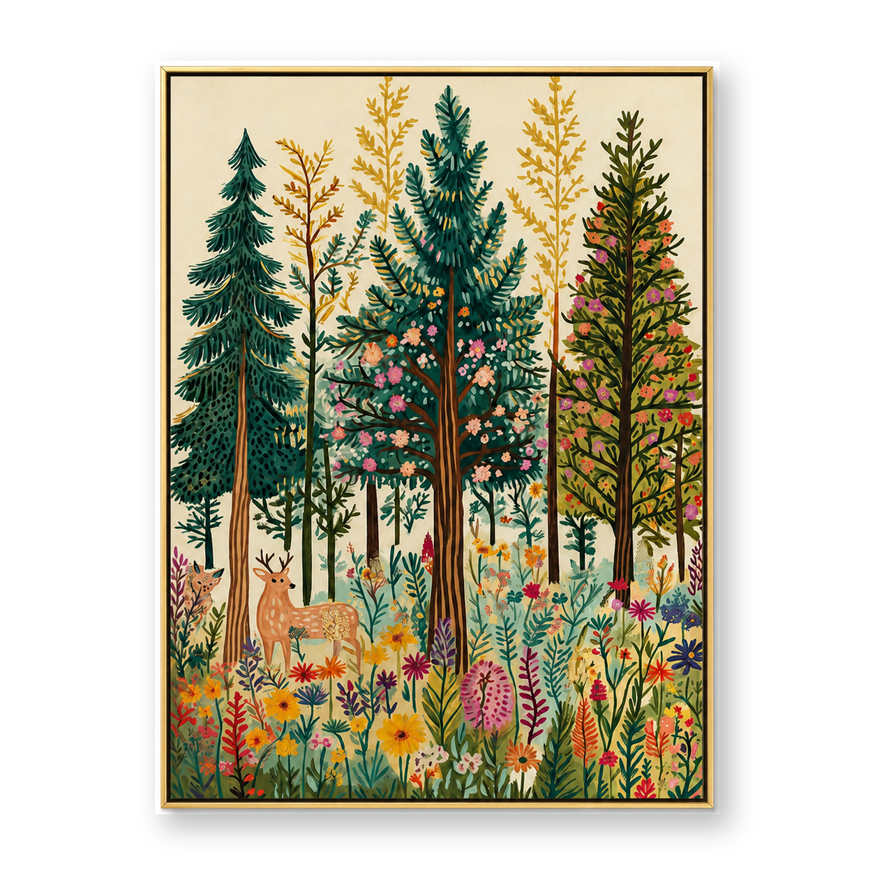 Wildflower Pine Forest Folk Art Canvas Wall Art