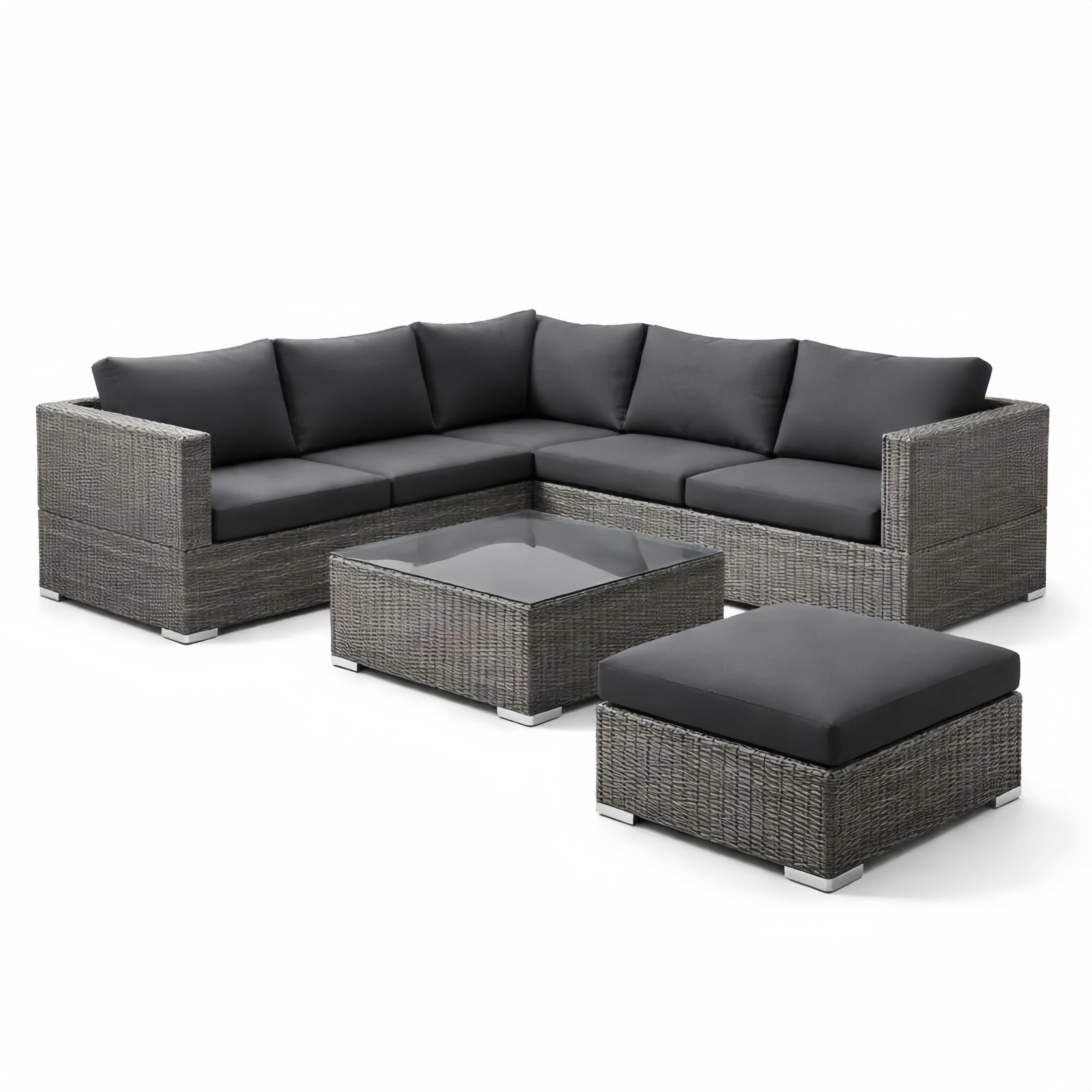 Divano Angolare da Giardino in Rattan con Tavolino in Vetro