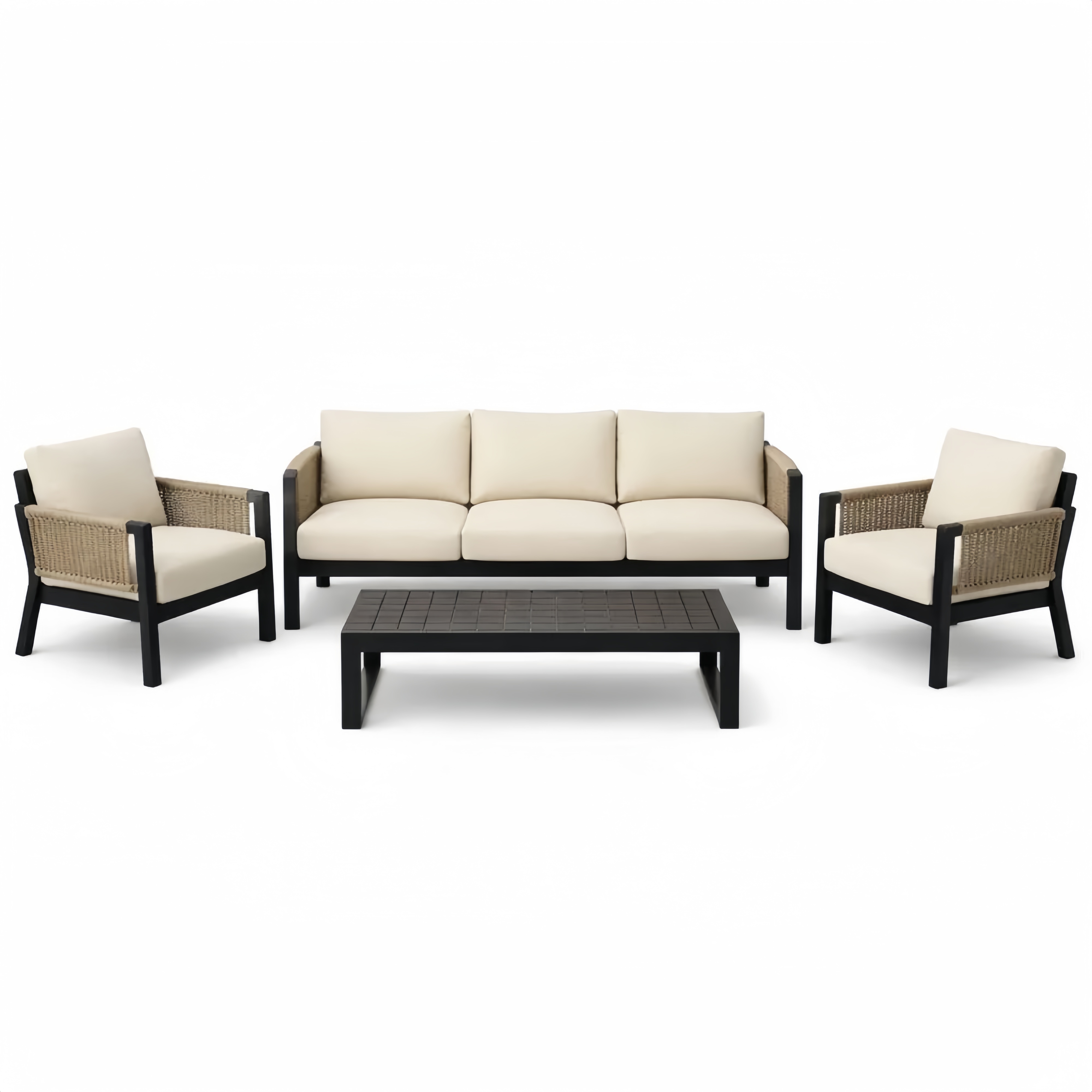 Set Divano Tavolino per Esterni in Alluminio e Rattan Sintetico