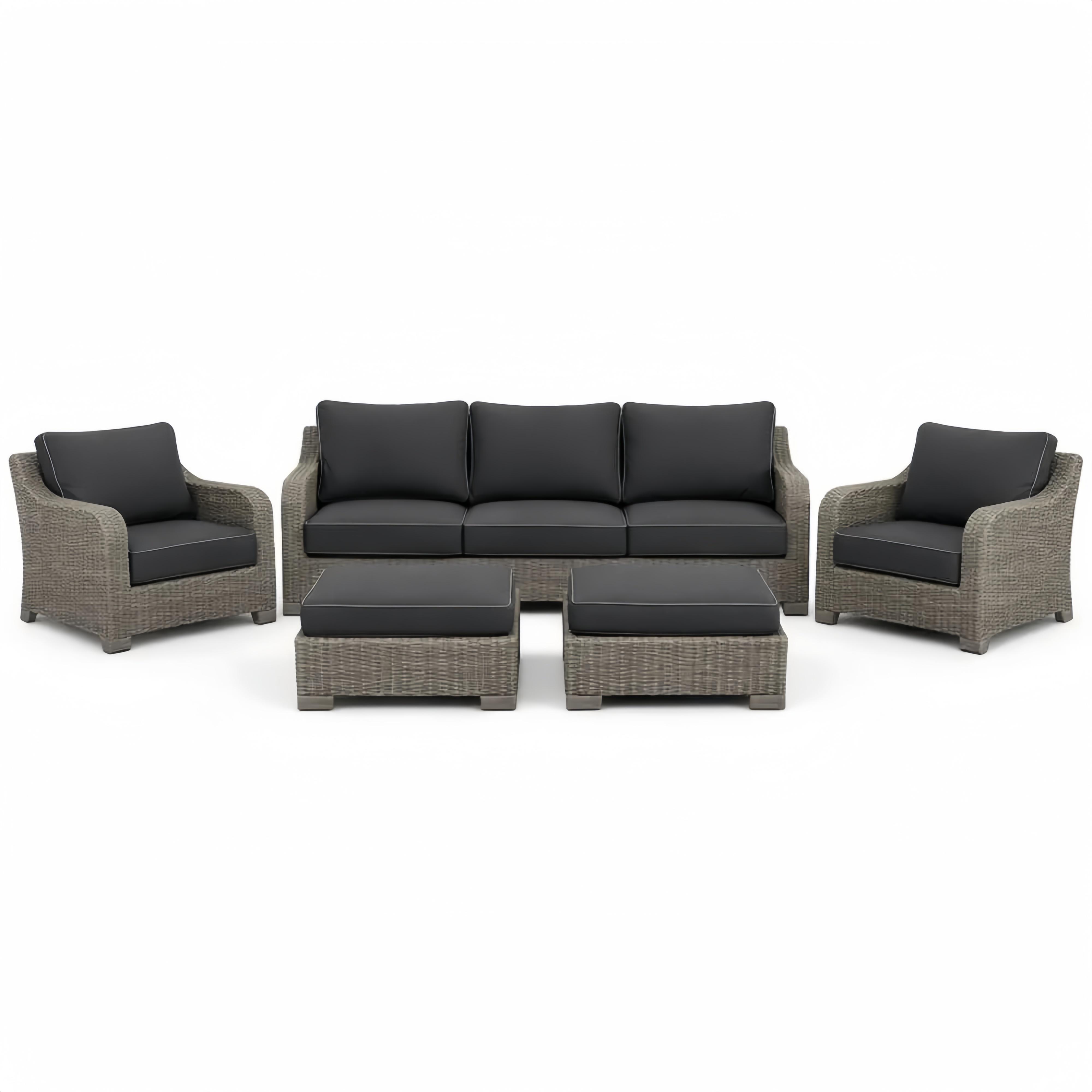 Set Divani da Giardino in Rattan Sintetico con Cuscini in Tessuto Poliestere Grigio