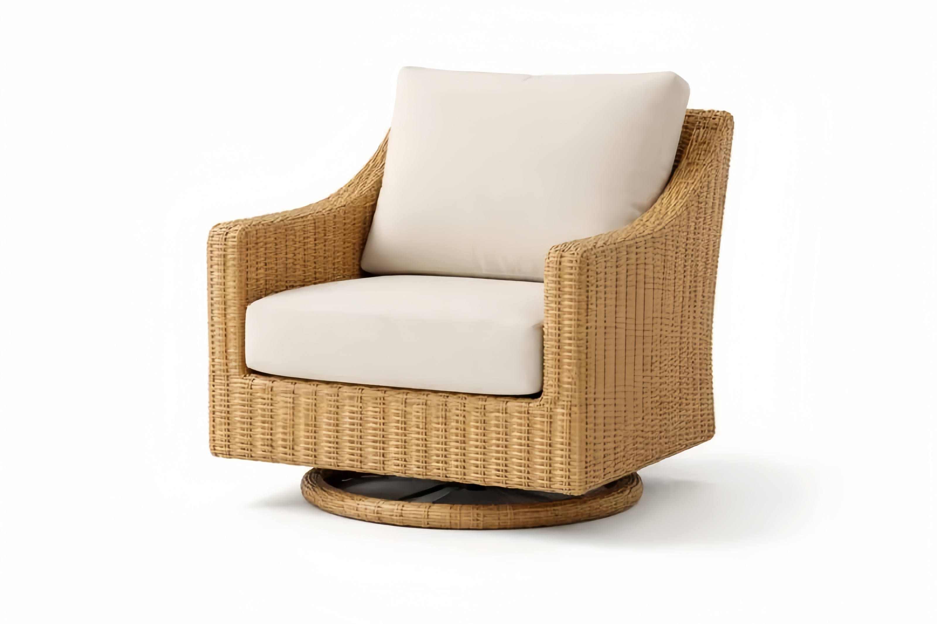 Poltrona Rotante in Rattan Sintetico con Cuscini Beige