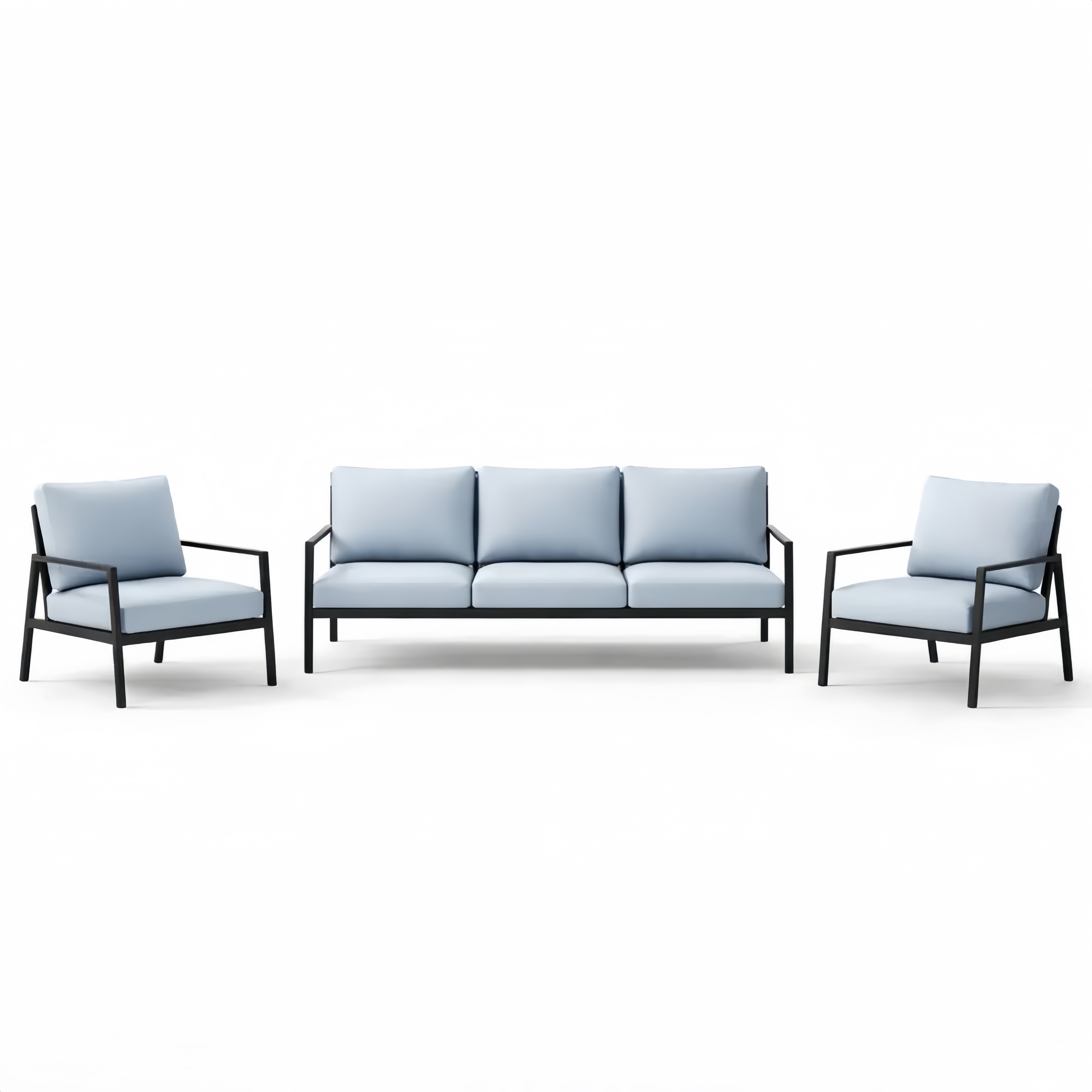 Set Divano 3 Posti e 2 Poltrone in Alluminio e Tessuto 210x80x75 cm Azzurro