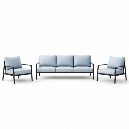 Set Divano 3 Posti e 2 Poltrone in Alluminio e Tessuto 210x80x75 cm Azzurro