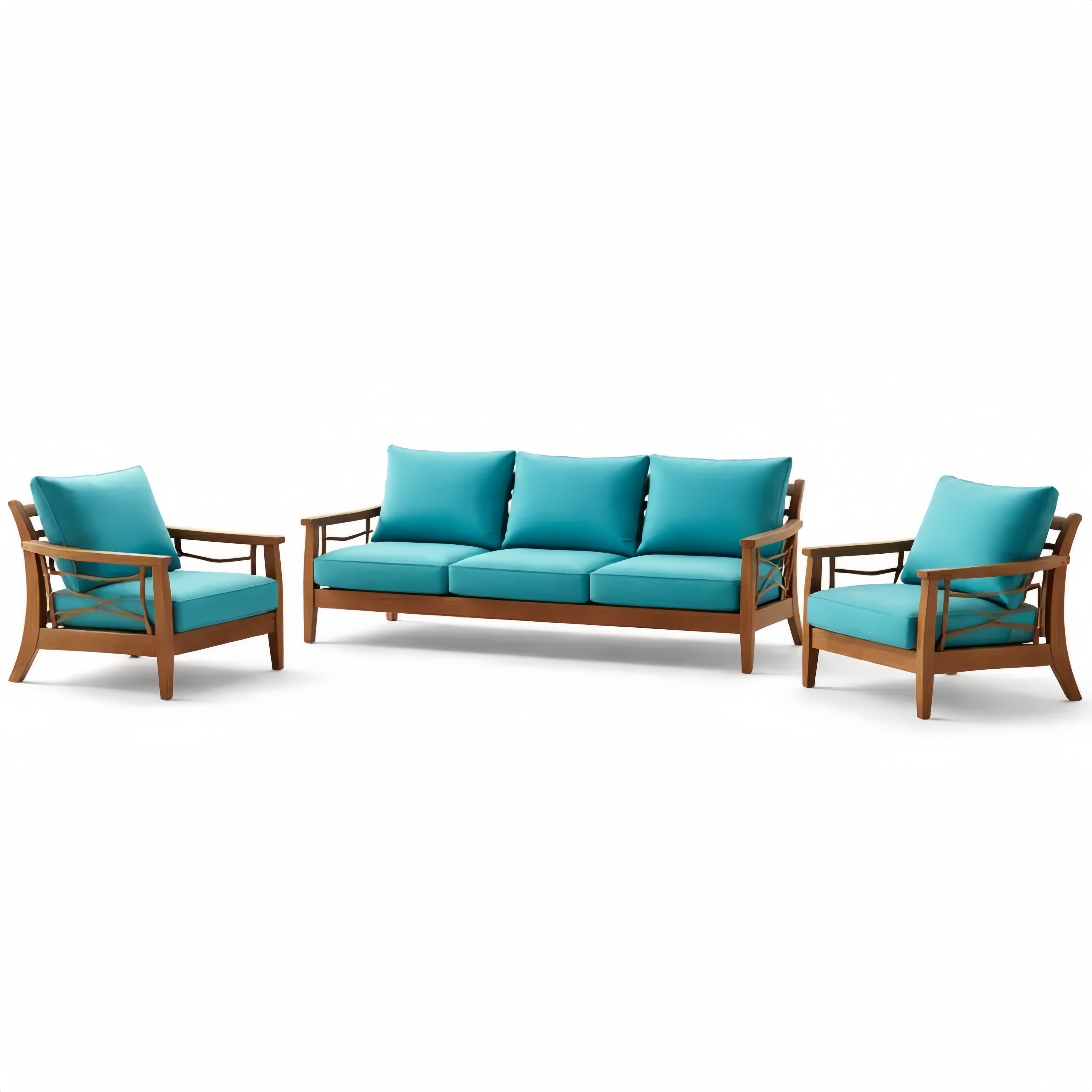 Set Divani da Giardino in Legno con Cuscini Turchese