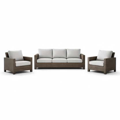 Set Divani da Esterno in Rattan con Cuscini Grigi