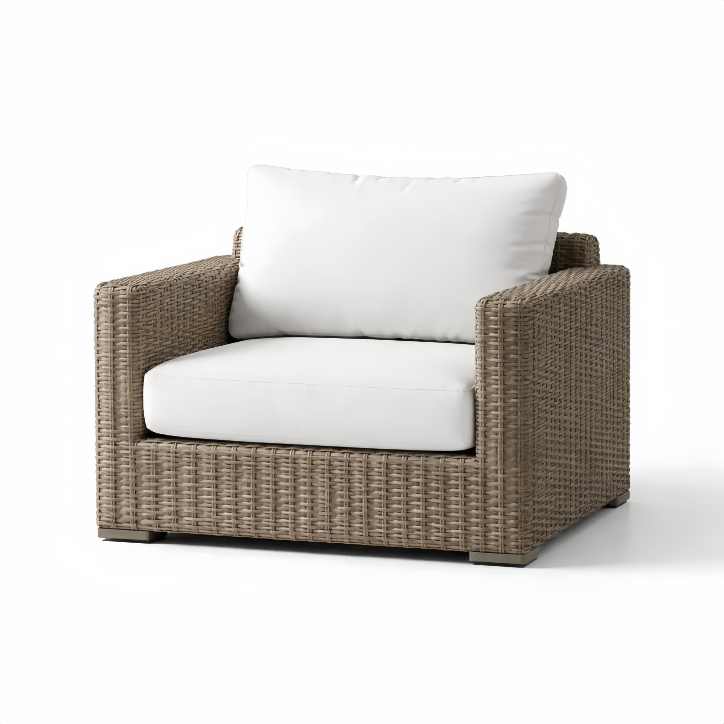 Poltrona in Rattan con Cuscini in Poliestere Bianco