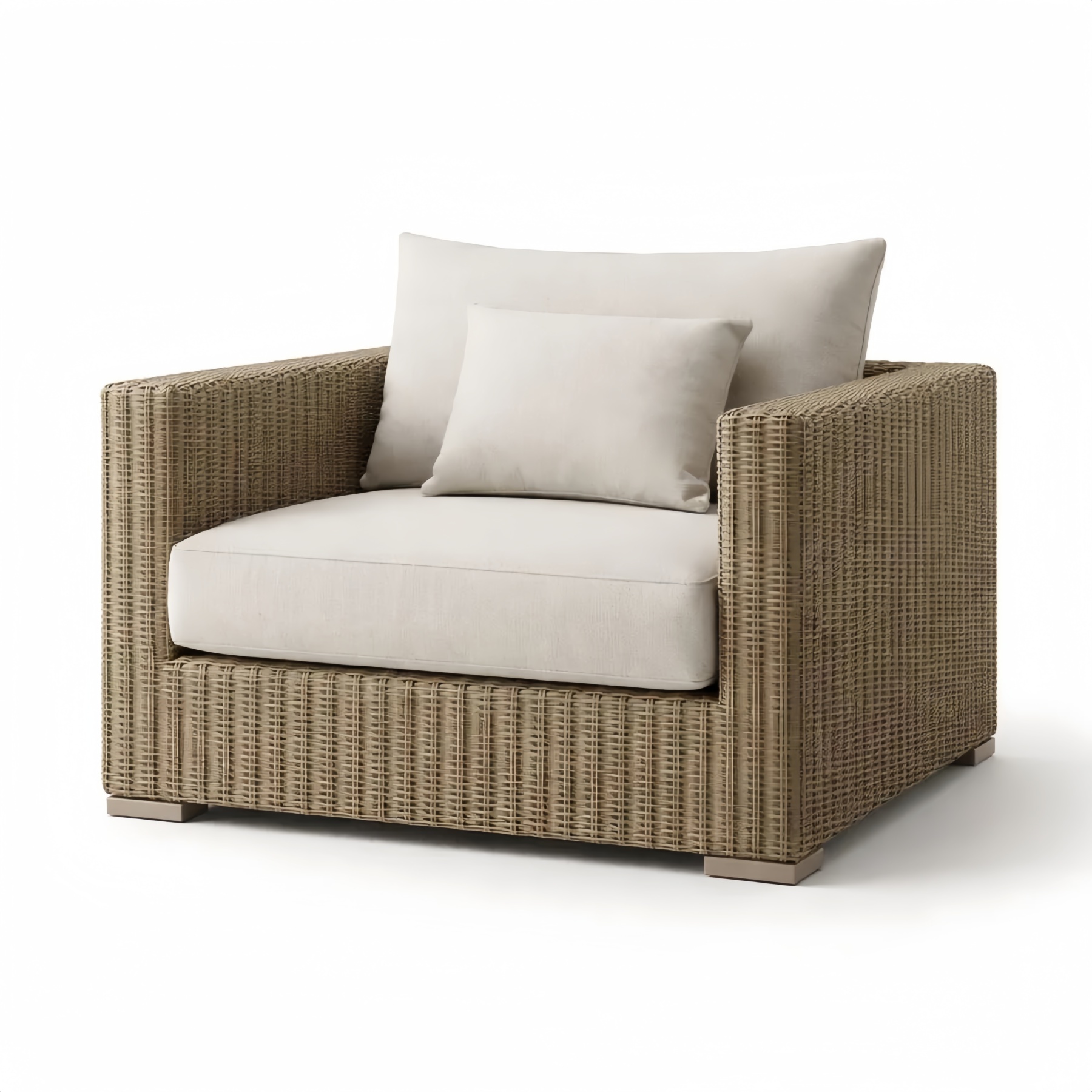 Poltrona da Giardino in Rattan Sintetico con Cuscini Beige