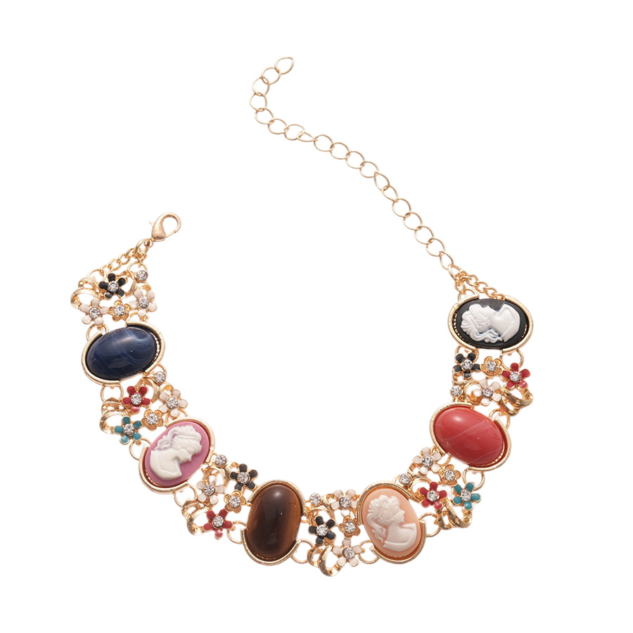 💎 Винтидж елегантна гривна JBK с камея, котешко око и емайлирани детайли