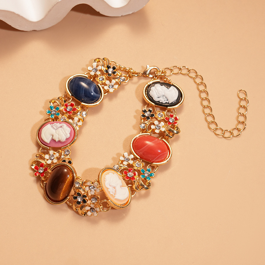 💎 Винтидж елегантна гривна JBK с камея, котешко око и емайлирани детайли