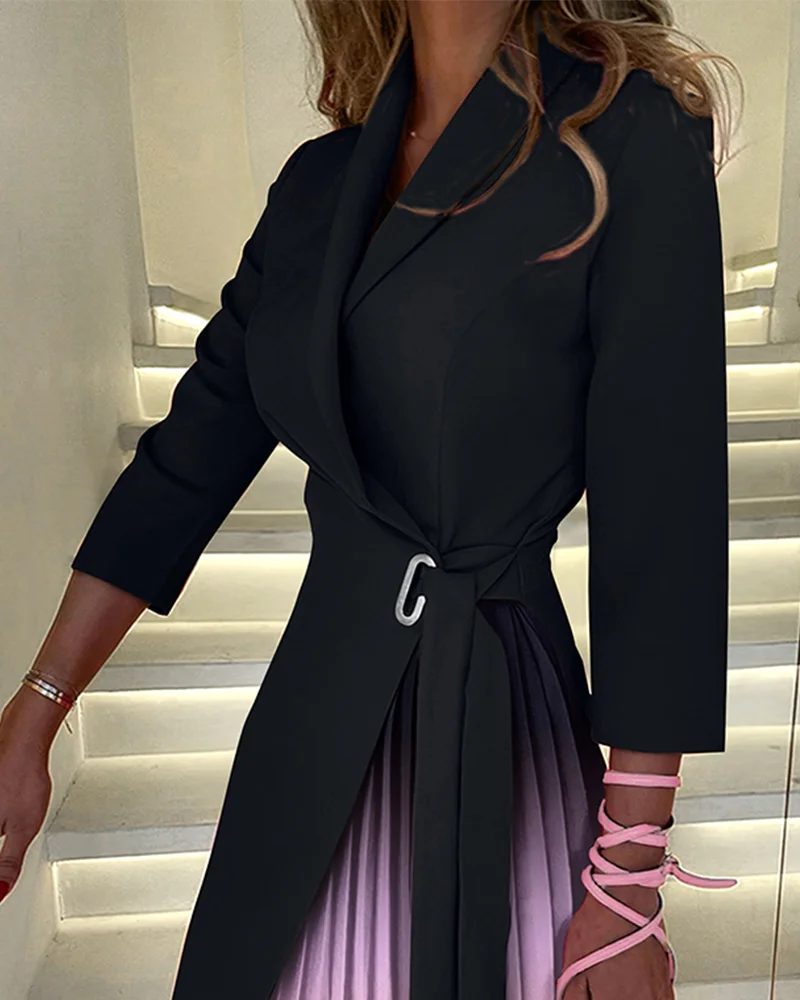 Рокля с три четвърти ръкав в градиентен цвят