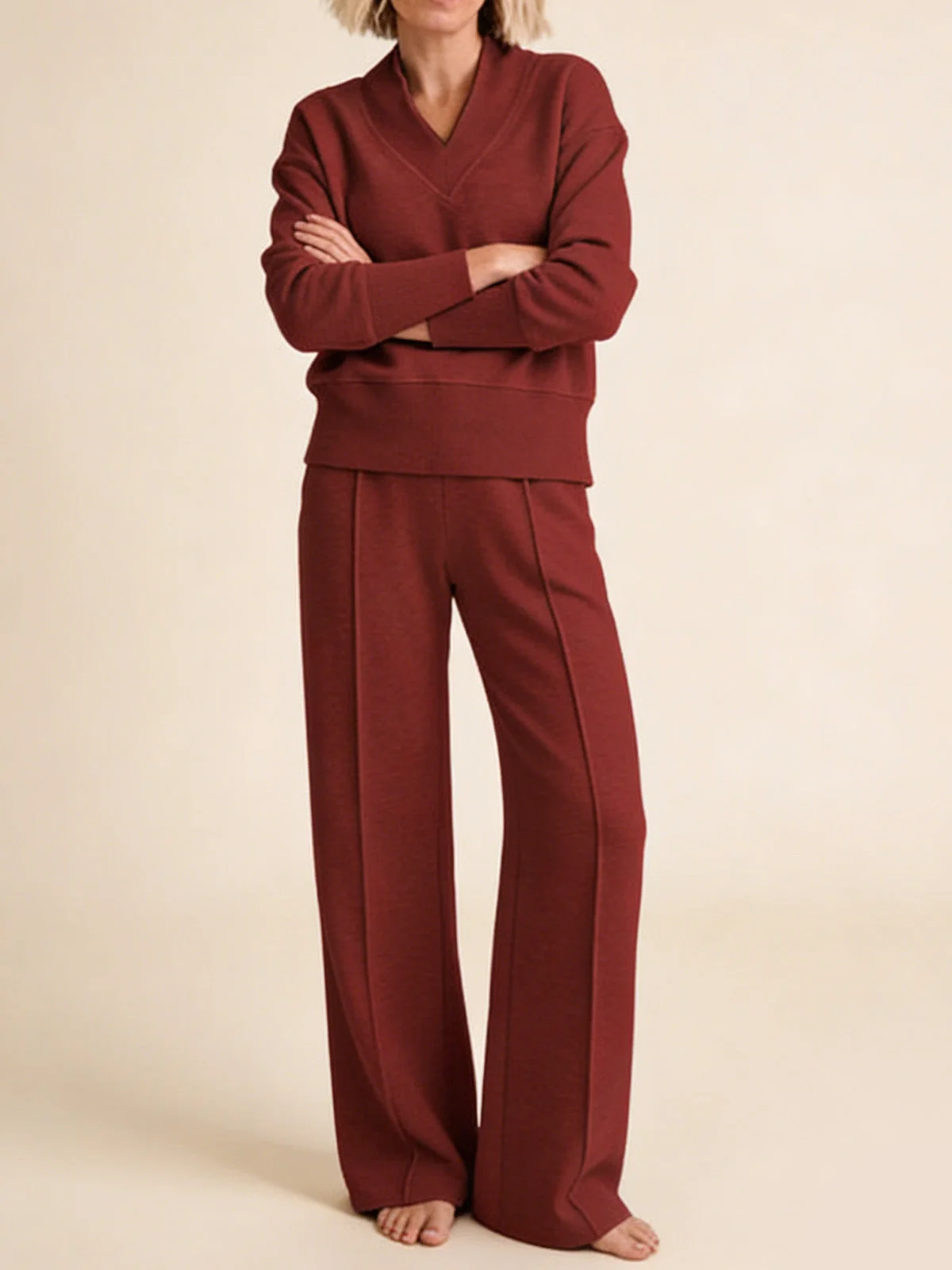 2-частен комплект: свободна блуза и панталони с широки крачоли