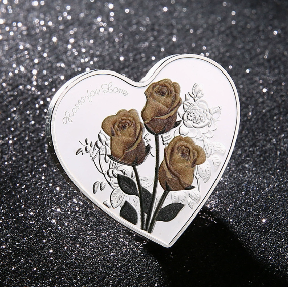 🌹Паметна метална монета със сърце и червена роза (отзад - „Обичам те“ на 52 езика)❤️