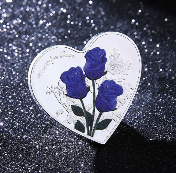 🌹Паметна метална монета със сърце и червена роза (отзад - „Обичам те“ на 52 езика)❤️