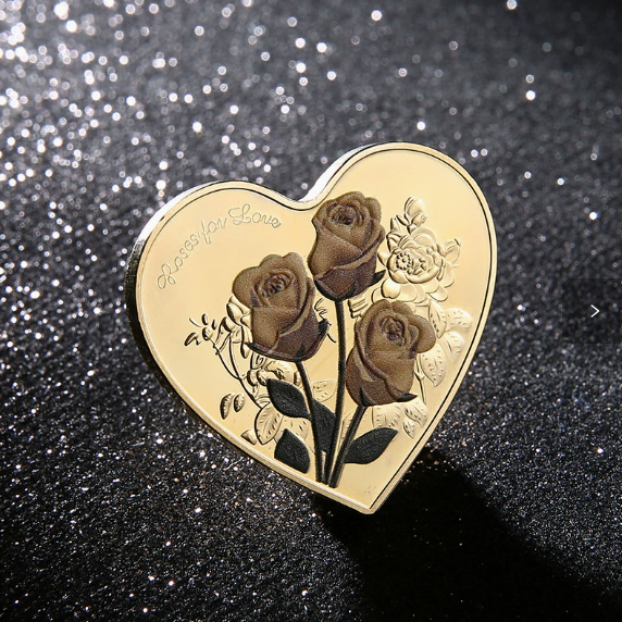 🌹Паметна метална монета със сърце и червена роза (отзад - „Обичам те“ на 52 езика)❤️