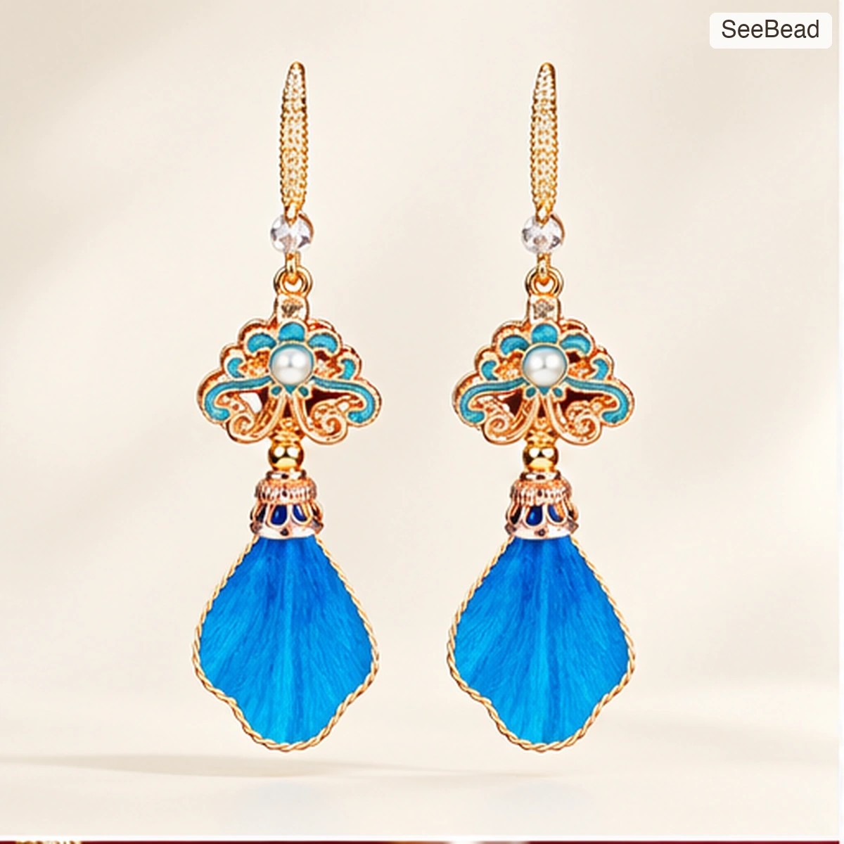 Blue Feather Handmade Ronghua Earrings - cover