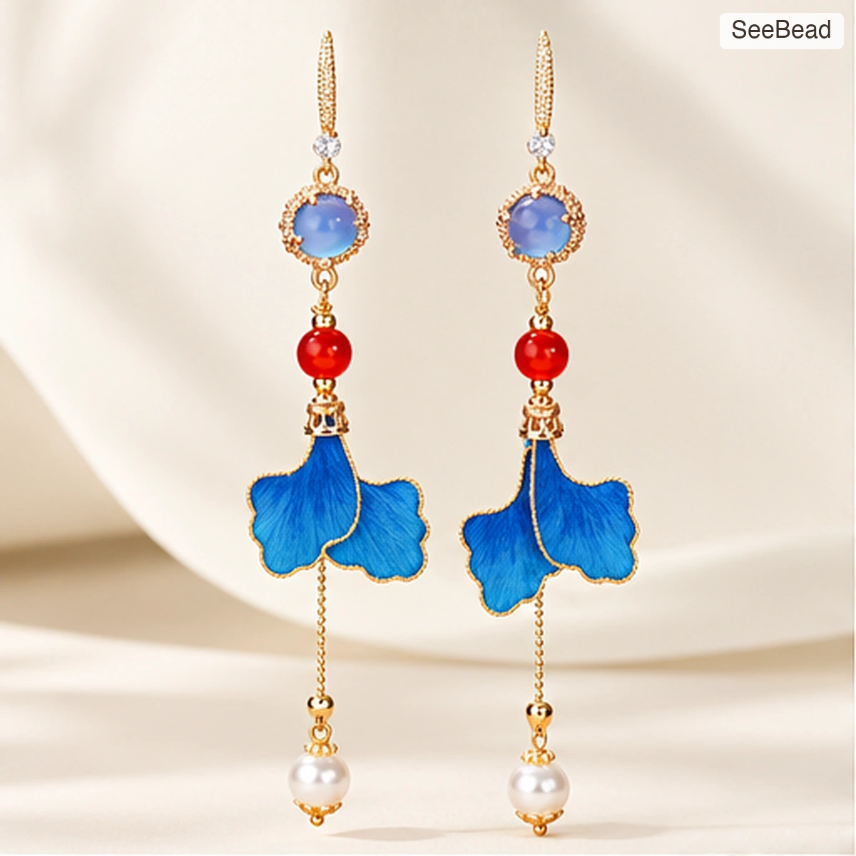 Blue Leaf Handmade Ronghua Earrings - cover