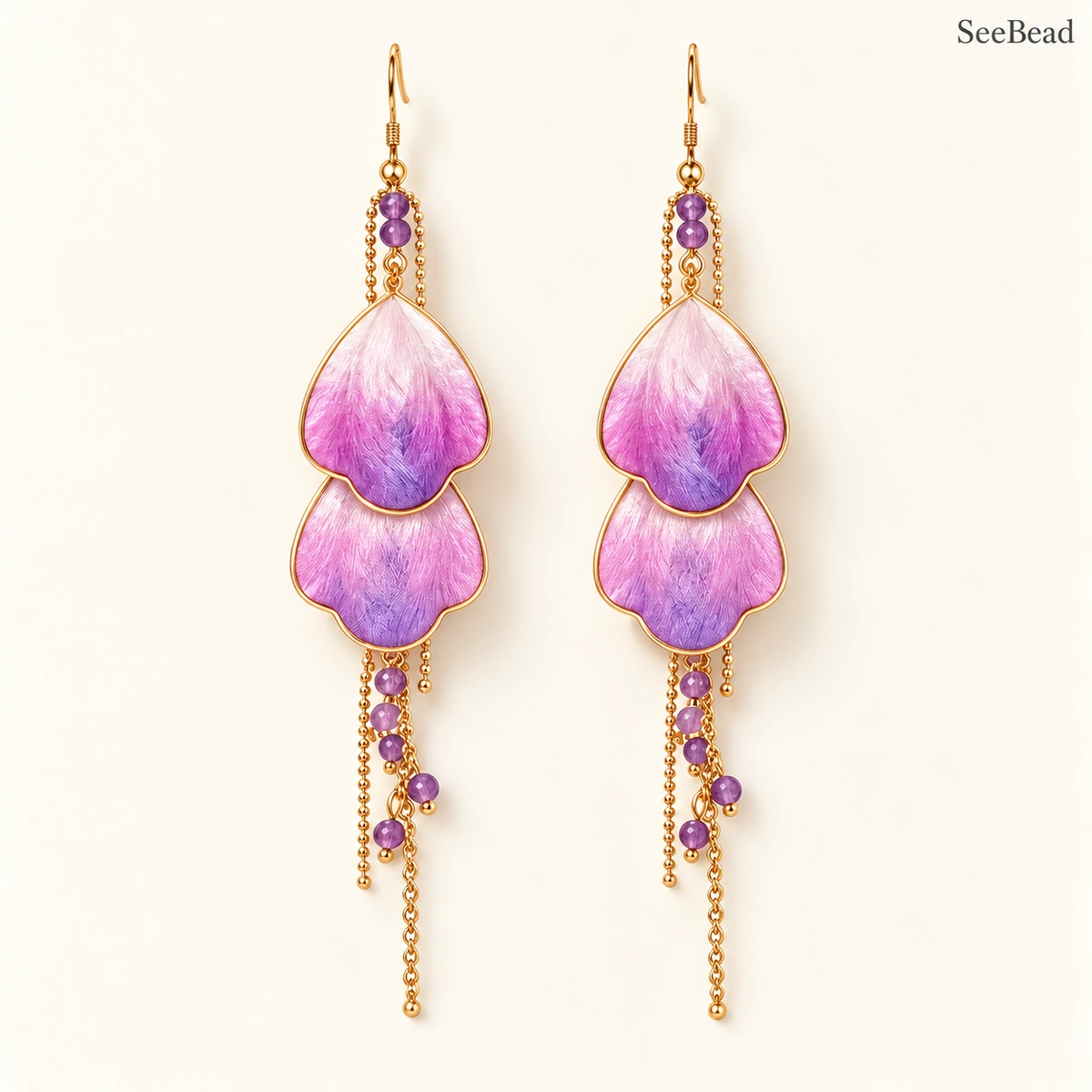 Wisteria Sequence Ronghua silk earrings, full pair
