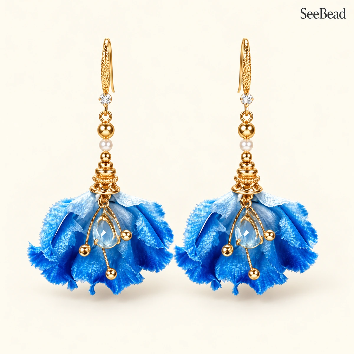 Water Rhythm Iris Ronghua silk earrings, full pair