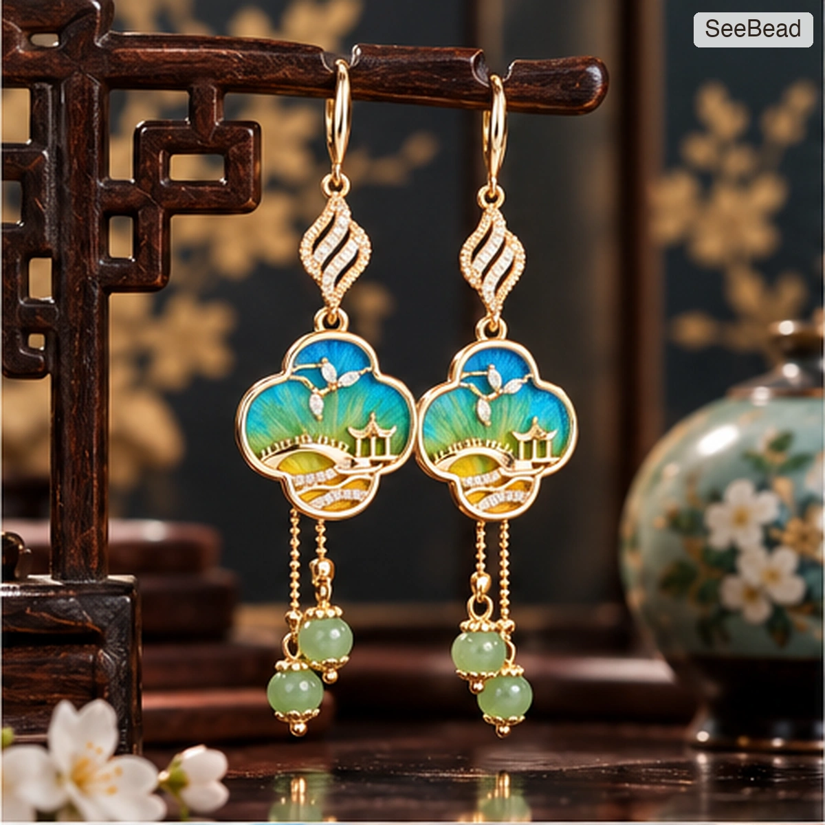 Jiangting Evening Handmade Ronghua Earrings - scene