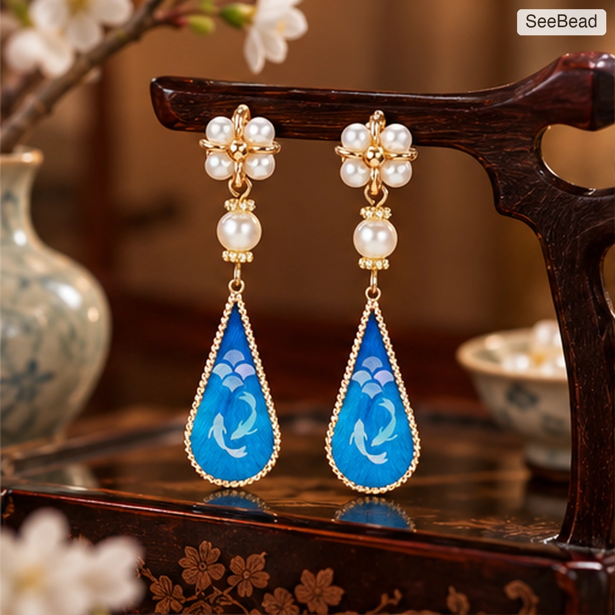 Twin Fish Handmade Ronghua Earrings - scene
