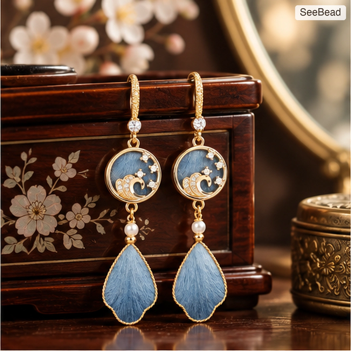 Sky Blue Tide Handmade Ronghua Earrings - scene