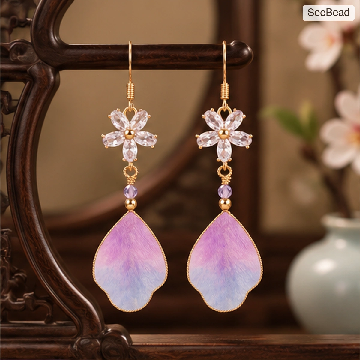 Purple Cloud Handmade Ronghua Earrings - scene