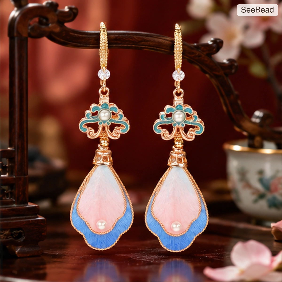 Peach Rhythm Handmade Ronghua Drop Earrings - scene