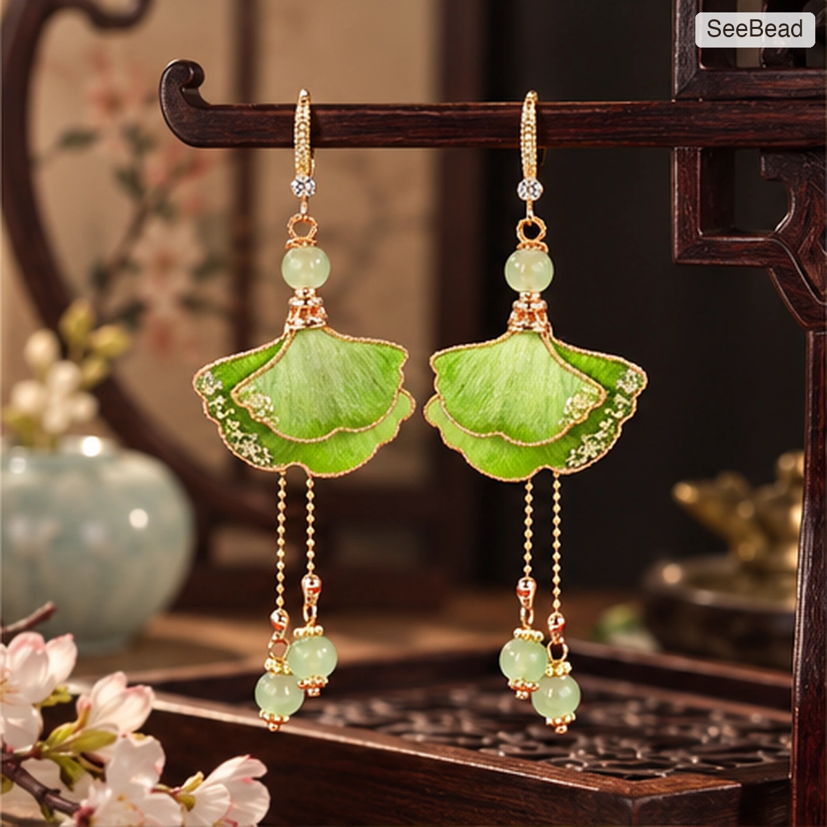 Spring Ginkgo Handmade Ronghua Earrings - scene