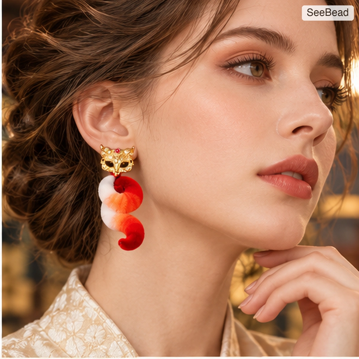 Little Fox Handmade Ronghua Earrings - worn