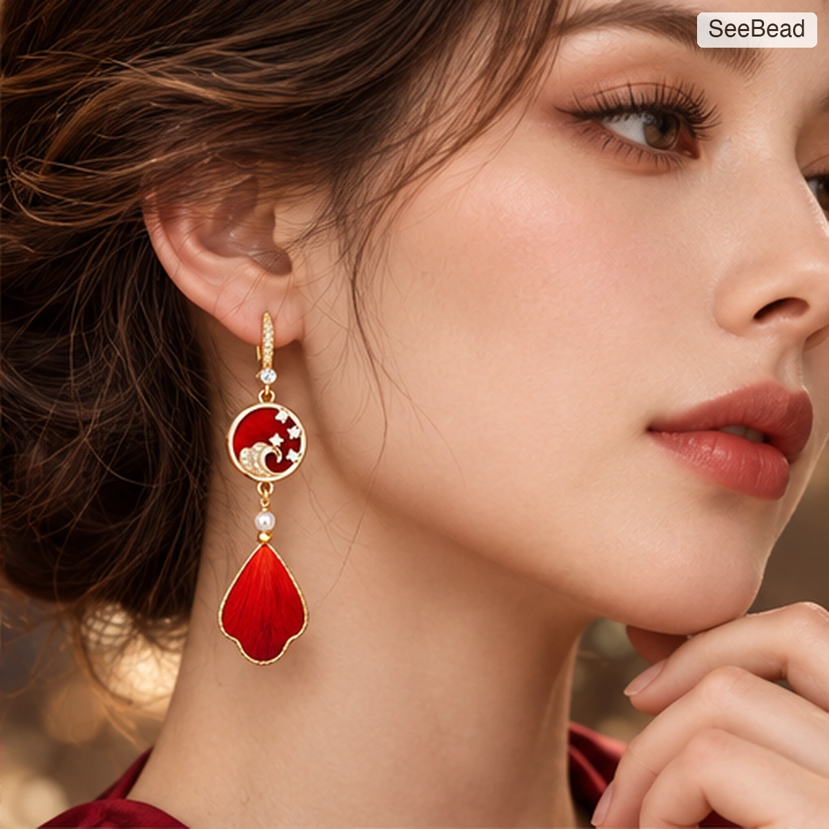 Danxia Sunset Handmade Ronghua Earrings - worn
