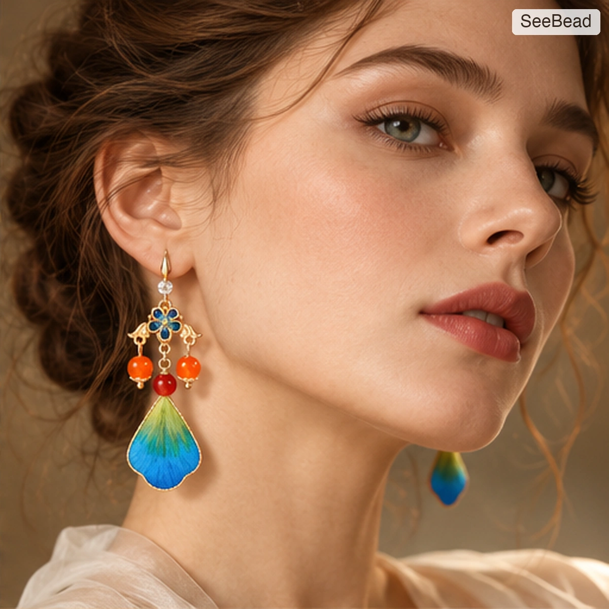 Thousand Miles Landscape Ronghua Earrings - worn