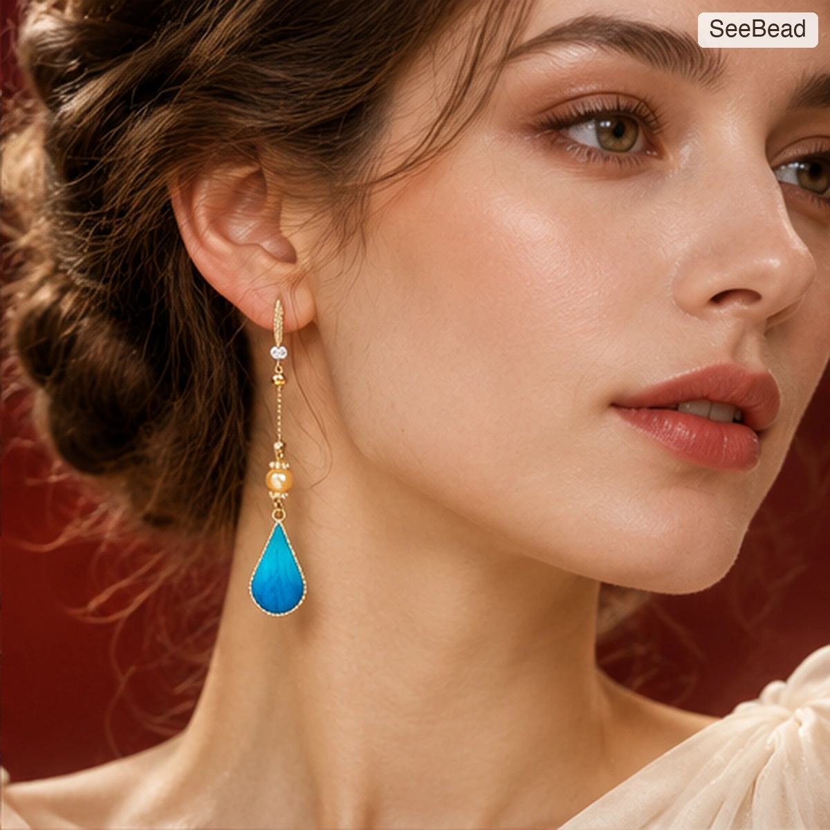 Blue Dew Handmade Ronghua Earrings - worn