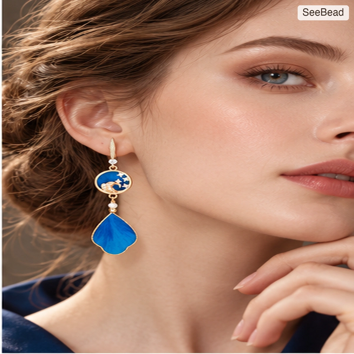 Canglan Moon Handmade Ronghua Earrings - worn