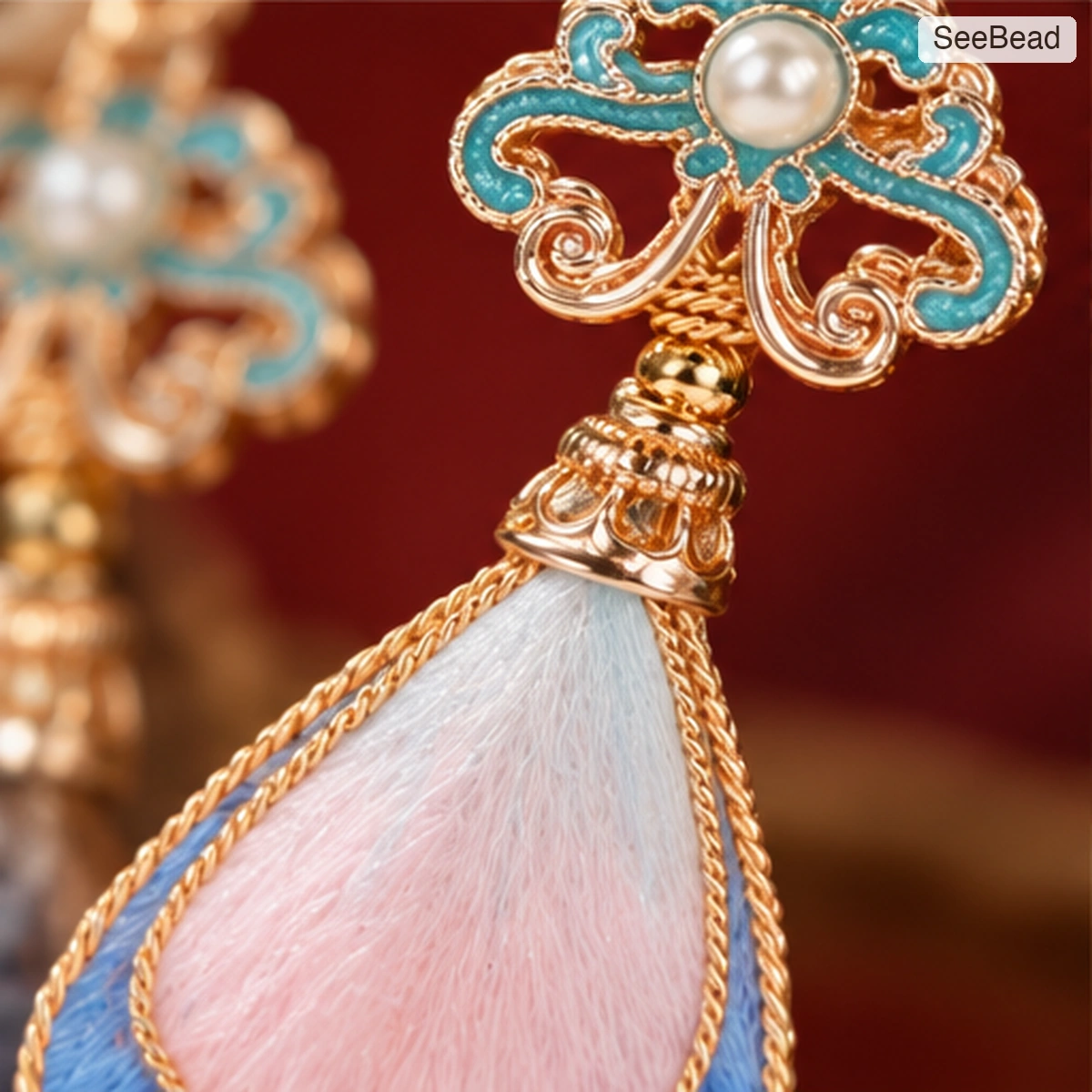 Peach Rhythm Handmade Ronghua Drop Earrings - detail