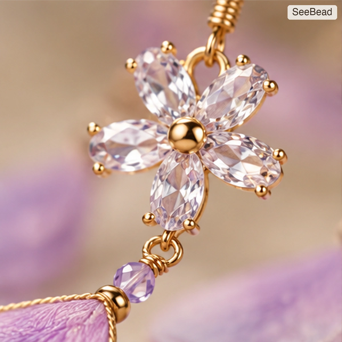 Purple Cloud Handmade Ronghua Earrings - detail
