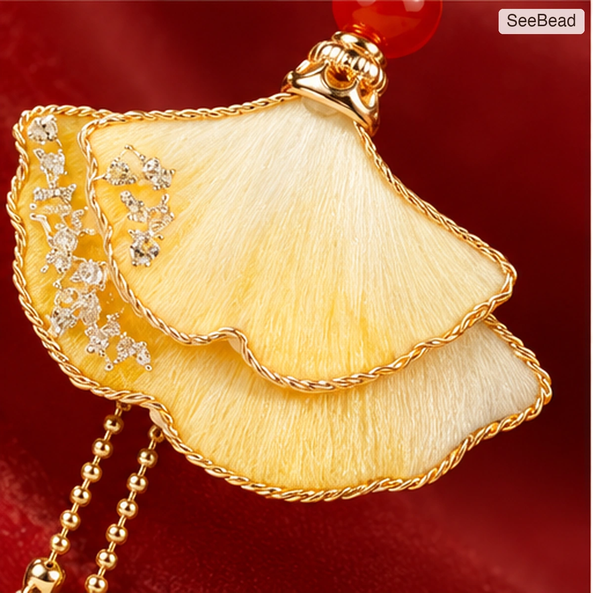 Golden Ginkgo Handmade Ronghua Earrings - detail