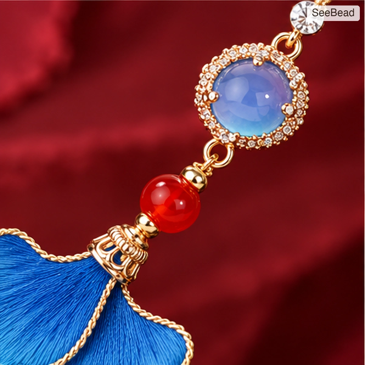 Blue Leaf Handmade Ronghua Earrings - detail