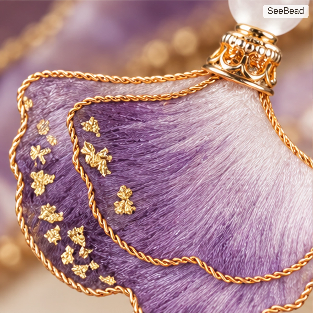 Purple Ginkgo Leaf Handmade Ronghua Earrings - detail
