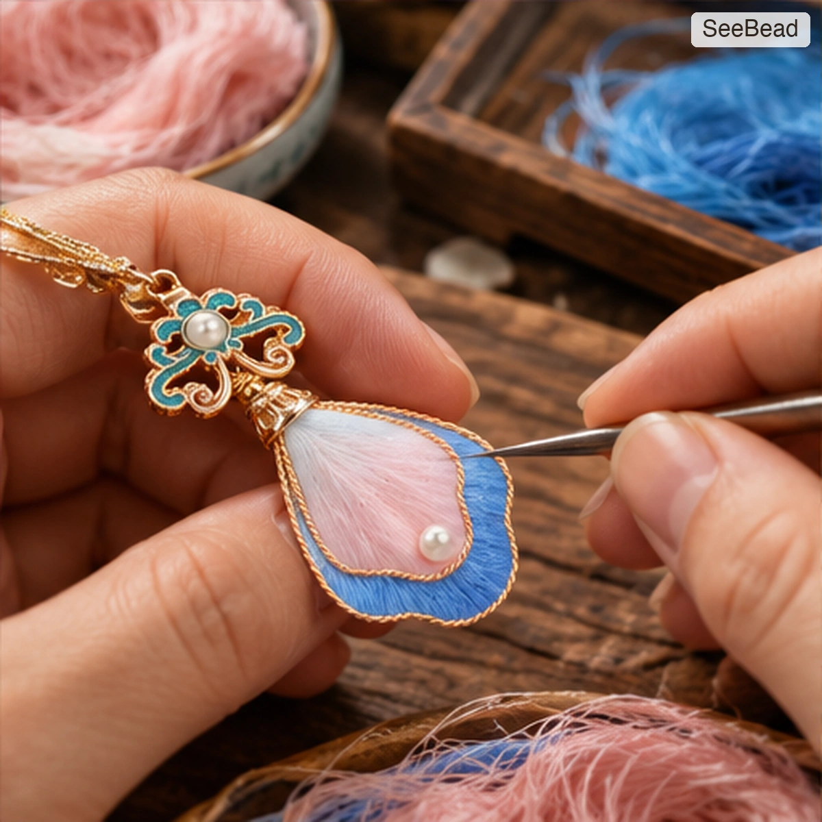 Peach Rhythm Handmade Ronghua Drop Earrings - craft