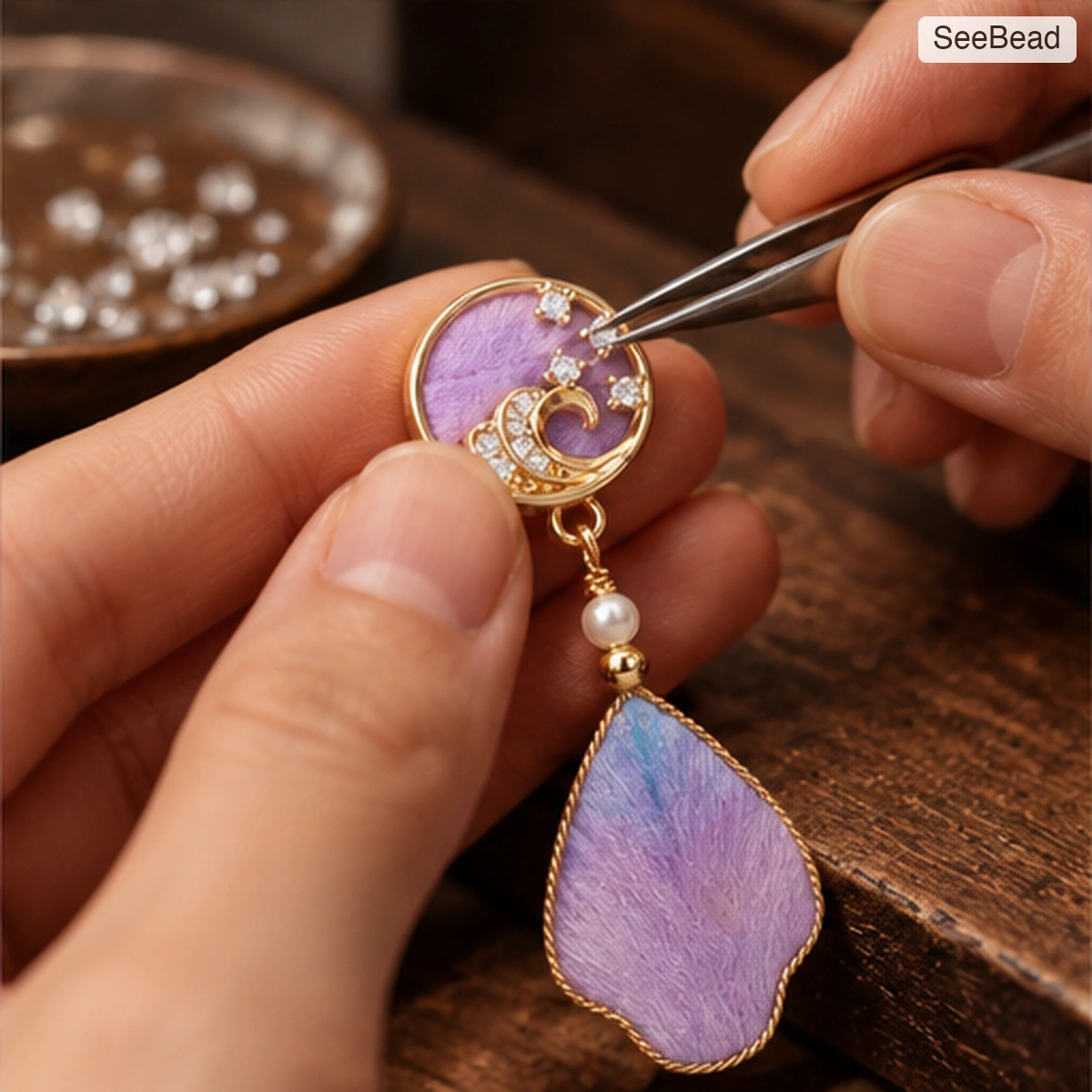 Purple Sunset Handmade Ronghua Earrings - craft