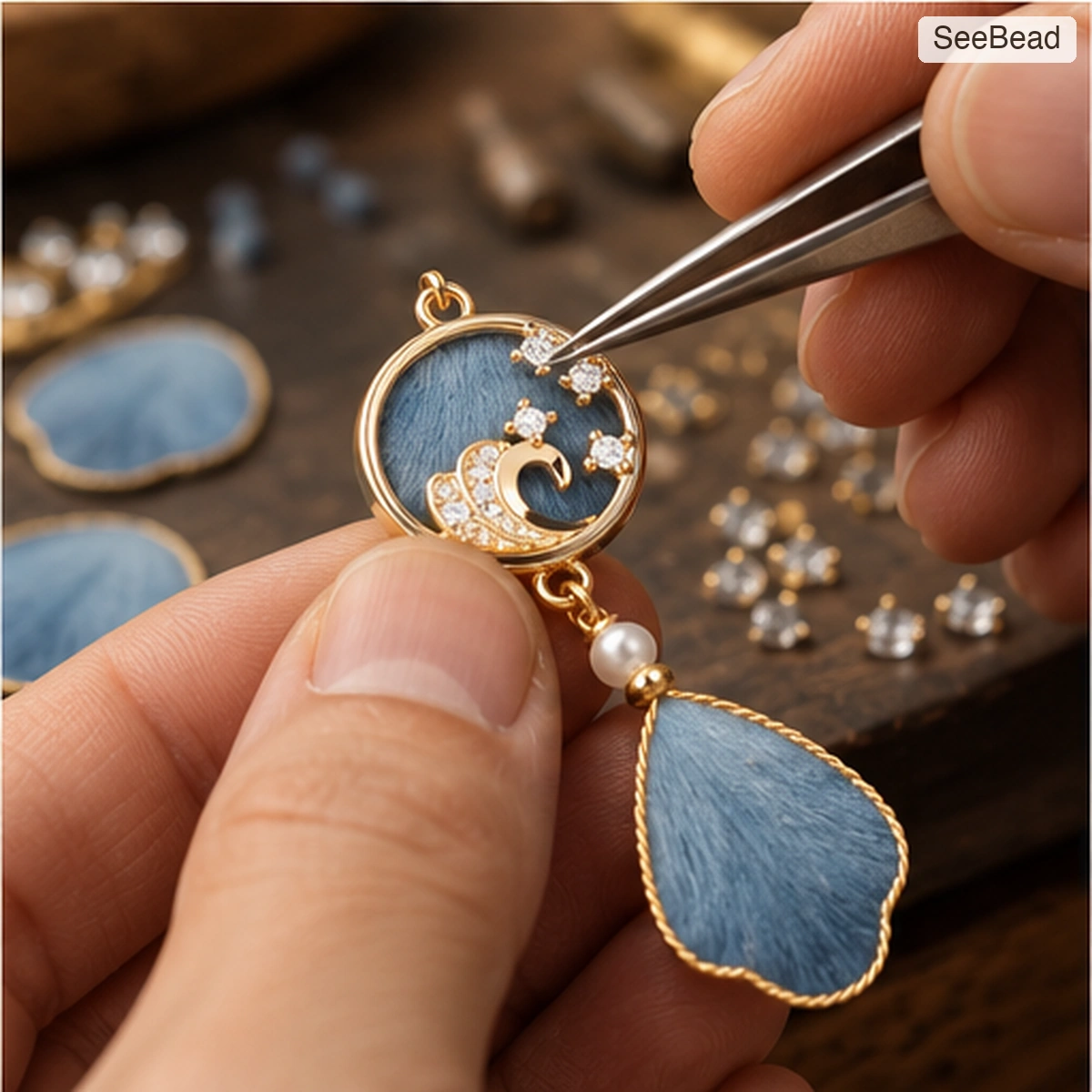 Sky Blue Tide Handmade Ronghua Earrings - craft