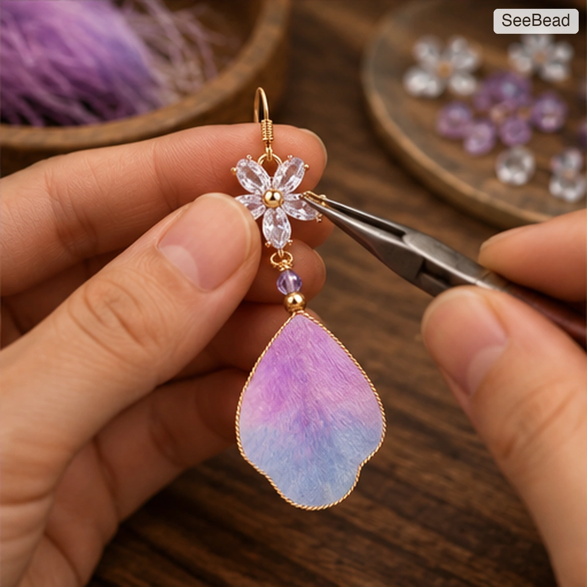 Purple Cloud Handmade Ronghua Earrings - craft