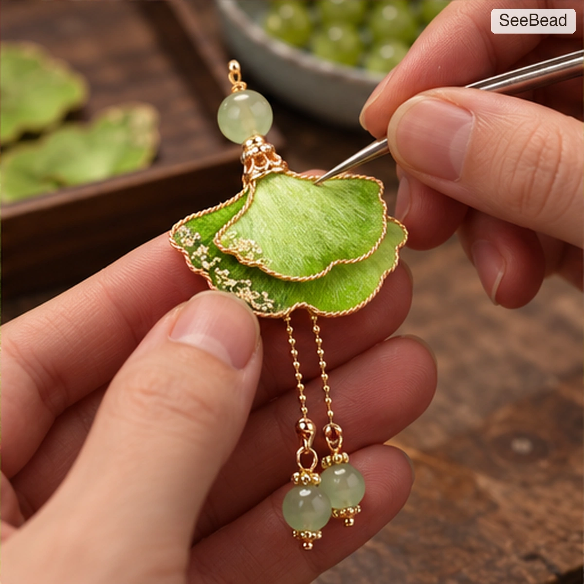 Spring Ginkgo Handmade Ronghua Earrings - craft