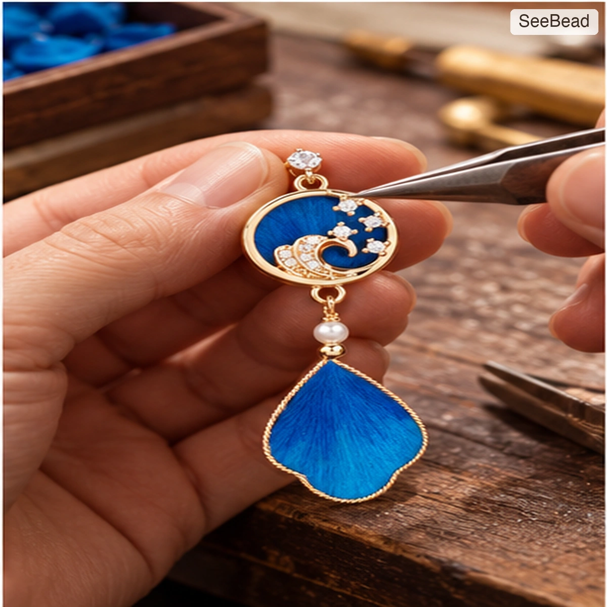 Canglan Moon Handmade Ronghua Earrings - craft