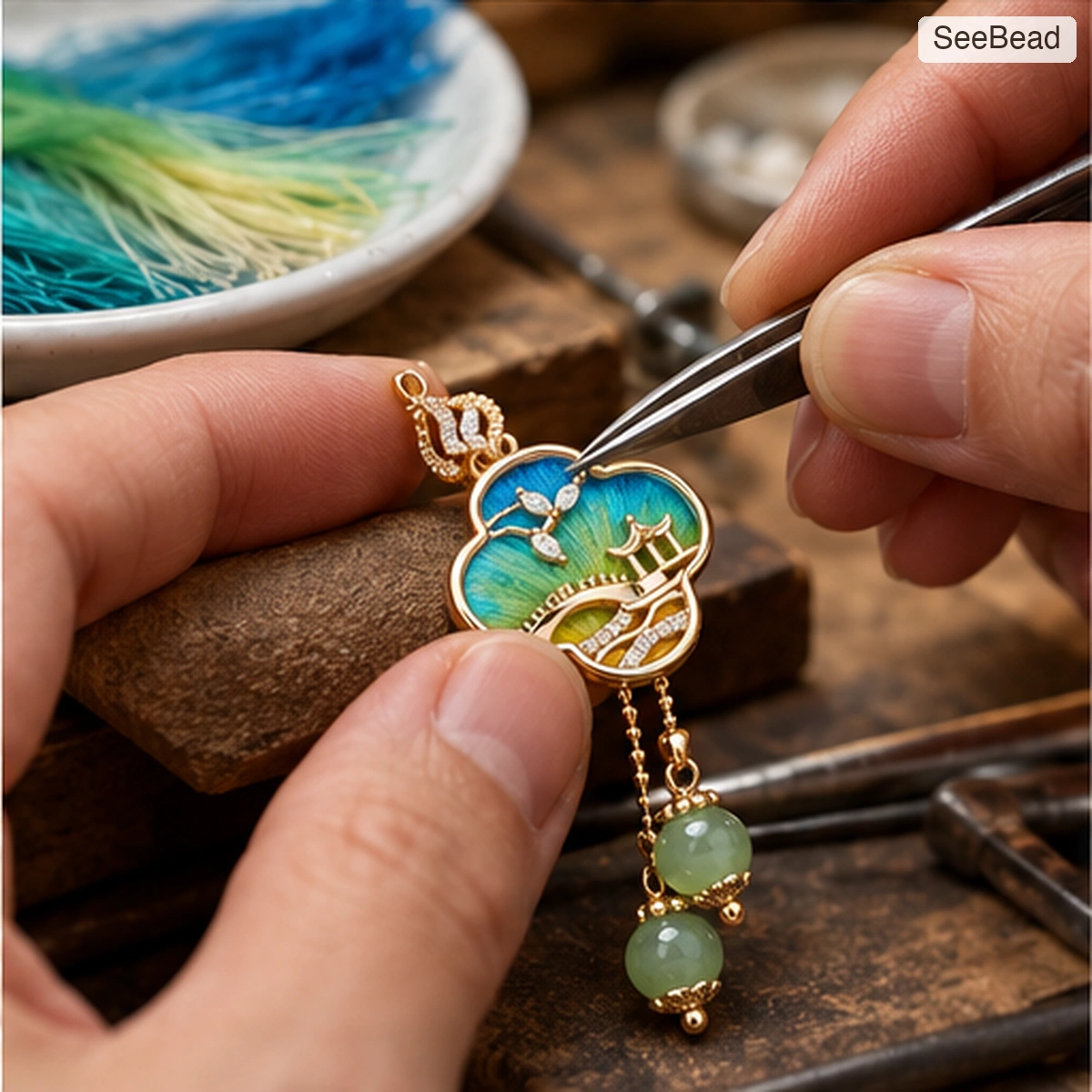 Jiangting Evening Handmade Ronghua Earrings - craft