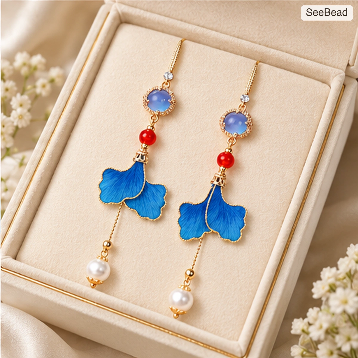 Blue Leaf Handmade Ronghua Earrings - gift