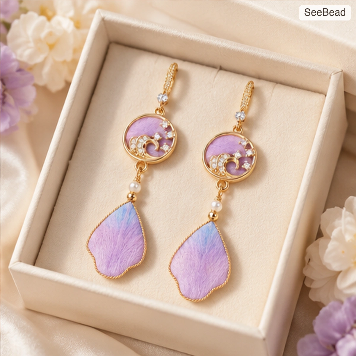 Purple Sunset Handmade Ronghua Earrings - gift