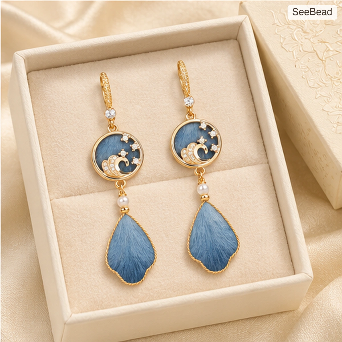 Sky Blue Tide Handmade Ronghua Earrings - gift