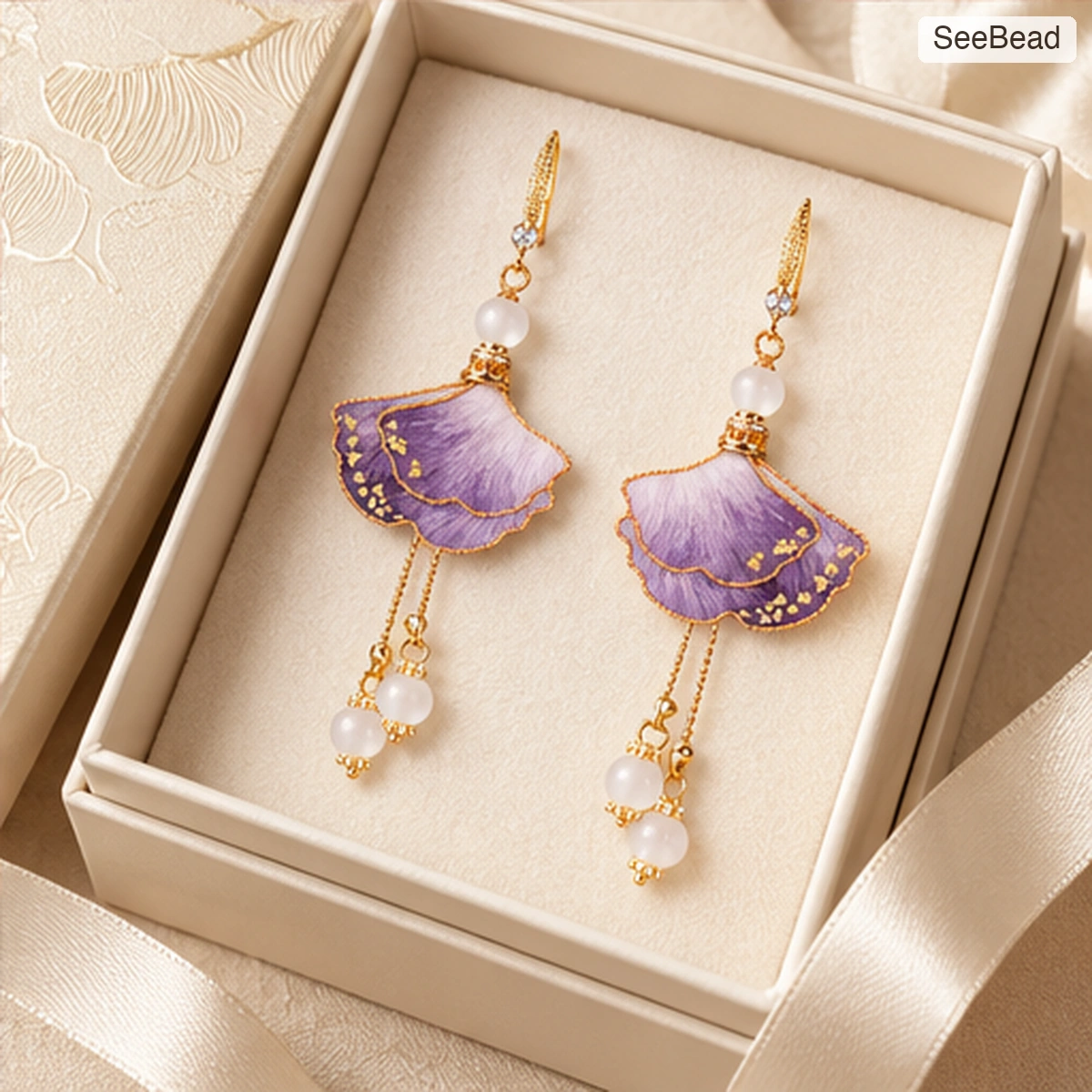 Purple Ginkgo Leaf Handmade Ronghua Earrings - gift